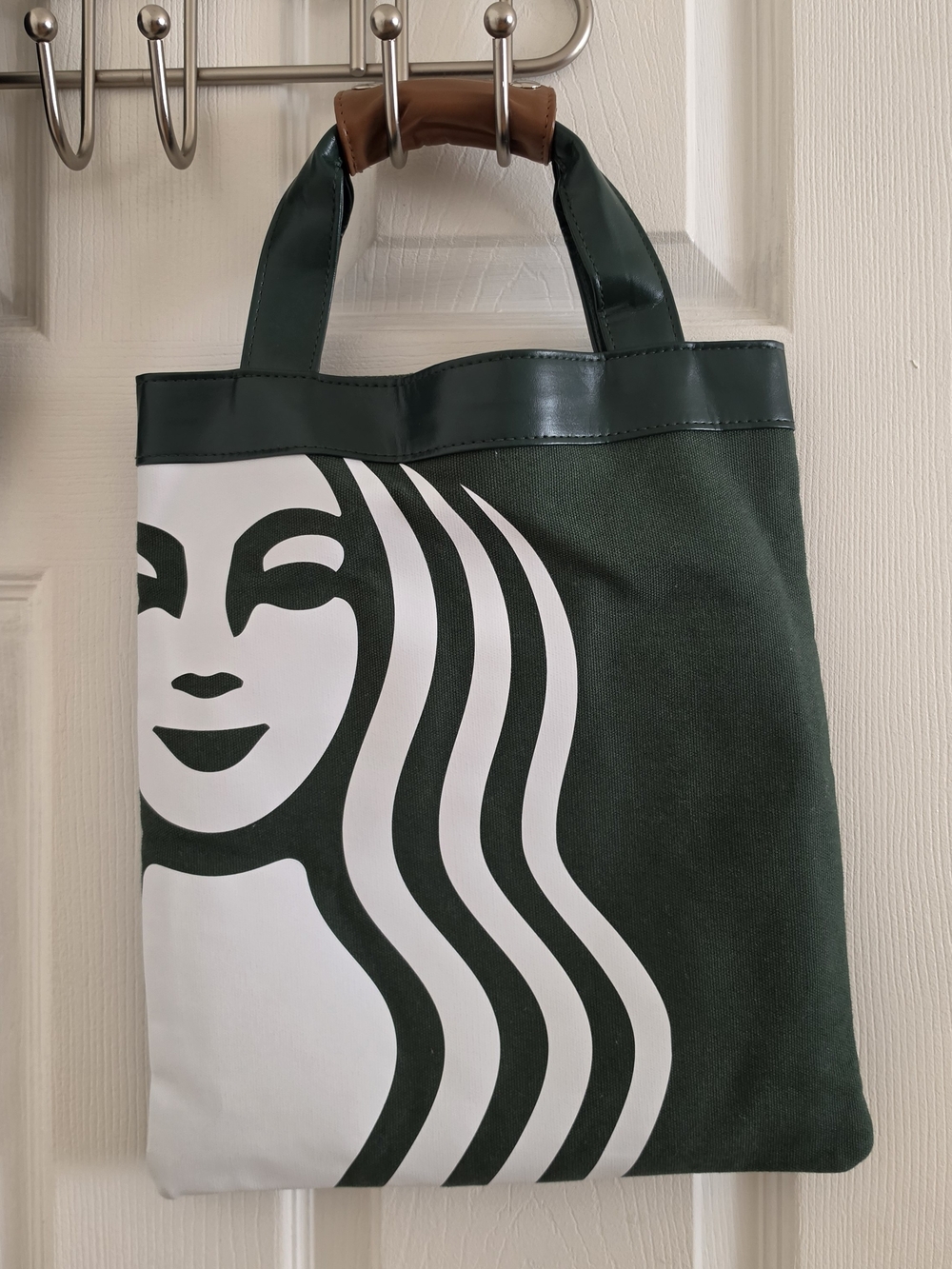 Starbucks Green Canvas Tote Bag with White Siren Print